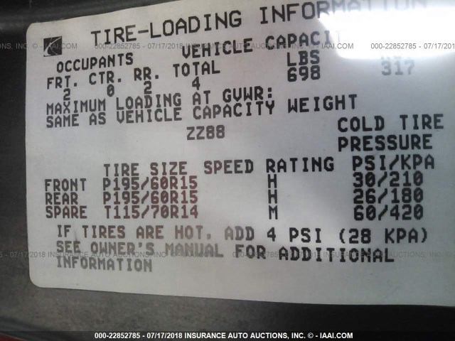 1G8ZY127X1Z117169 - 2001 SATURN SC2 RED photo 9