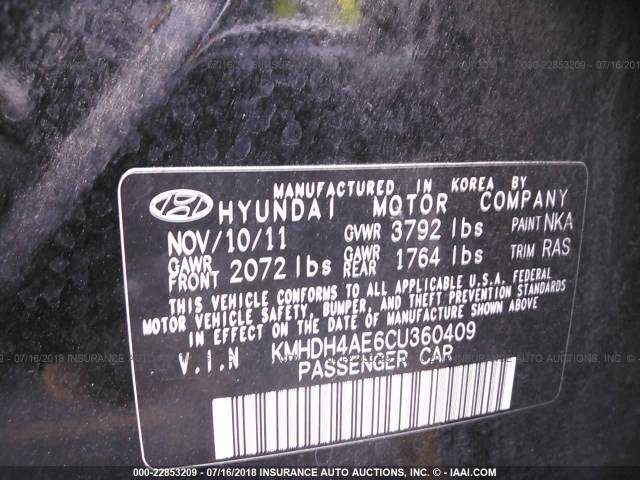 KMHDH4AE6CU360409 - 2012 HYUNDAI ELANTRA GLS/LIMITED BLACK photo 9