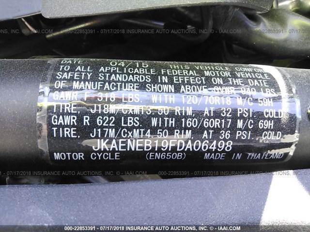 JKAENEB19FDA06498 - 2015 KAWASAKI EN650 B BLACK photo 10