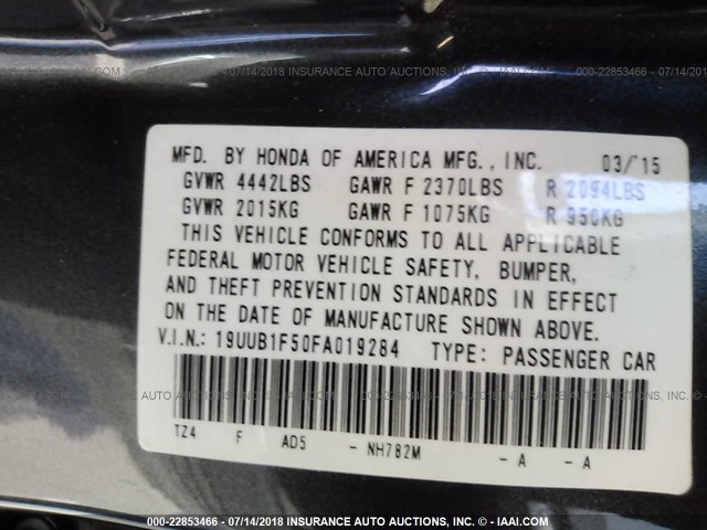 19UUB1F50FA019284 - 2015 ACURA TLX TECH 灰色 照片 9
