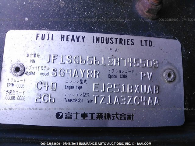 JF1SG65613H745503 - 2003 SUBARU FORESTER 2.5XS Зеленый фото 9