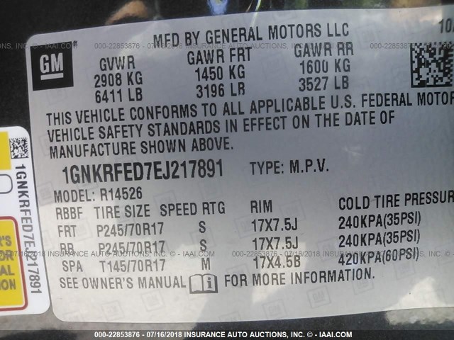 1GNKRFED7EJ217891 - 2014 CHEVROLET TRAVERSE LS GRAY photo 9