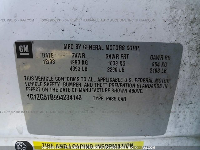 1G1ZG57B994234143 - 2009 CHEVROLET MALIBU LS Ақ фото 9