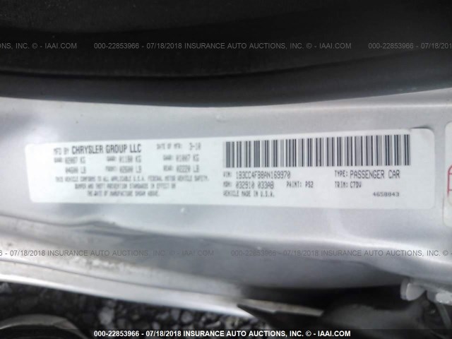 1B3CC4FB8AN169970 - 2010 DODGE AVENGER SXT SILVER photo 9