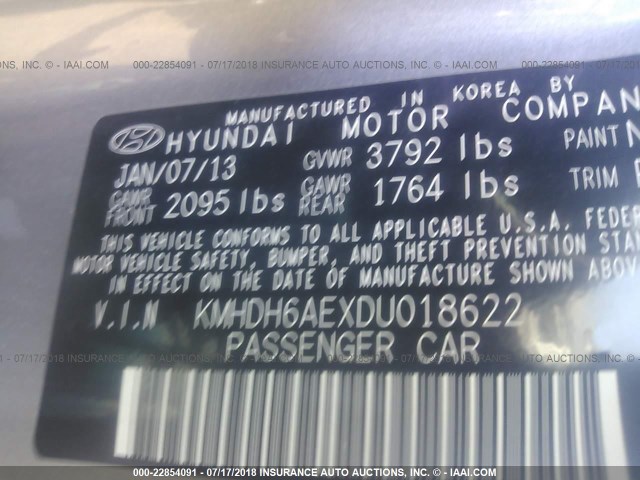 KMHDH6AEXDU018622 - 2013 HYUNDAI ELANTRA COUPE GS/SE GRAY photo 9