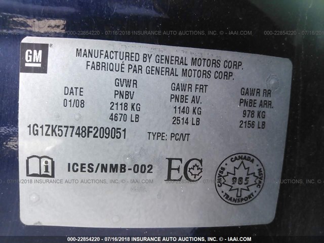 1G1ZK57748F209051 - 2008 CHEVROLET MALIBU LTZ 蓝色 照片 9