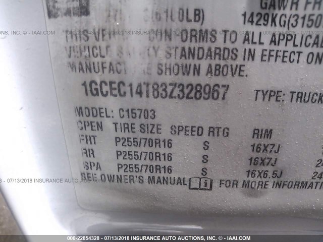 1GCEC14T83Z328967 - 2003 CHEVROLET SILVERADO C1500 WHITE photo 9