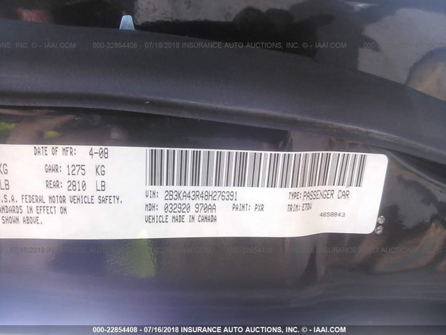 2B3KA43R48H276391 - 2008 DODGE CHARGER BLACK photo 9