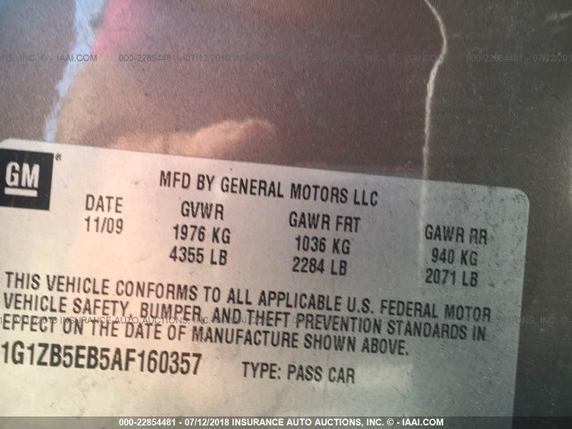 1G1ZB5EB5AF160357 - 2010 CHEVROLET MALIBU LS 米色 照片 9