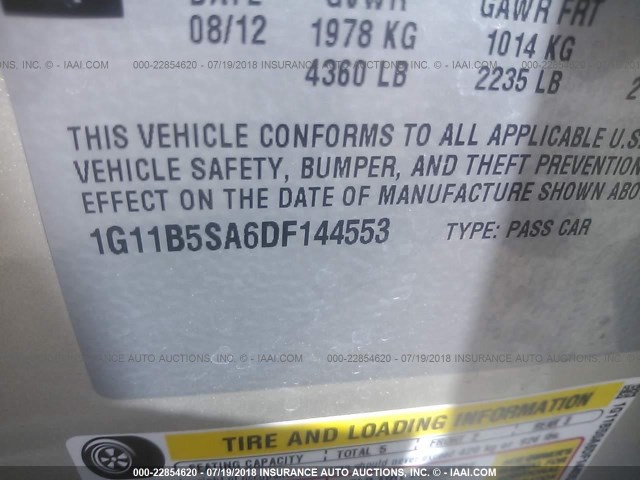 1G11B5SA6DF144553 - 2013 CHEVROLET MALIBU LS GOLD photo 9