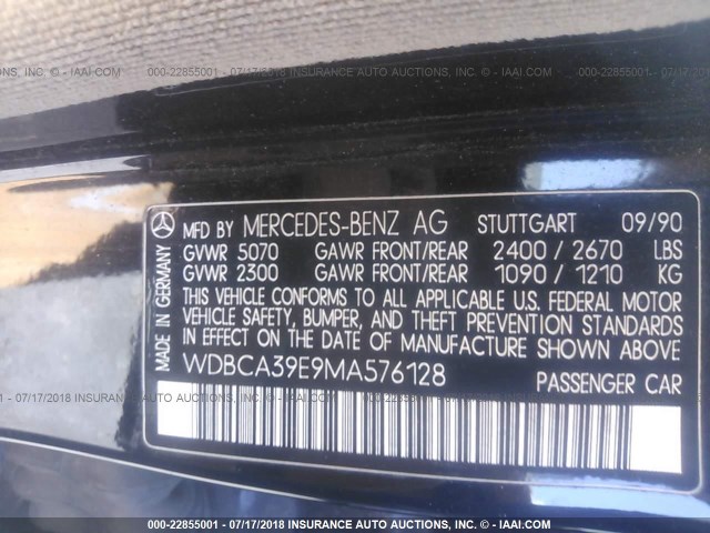 WDBCA39E9MA576128 - 1991 MERCEDES-BENZ 560 SEL BLACK photo 9