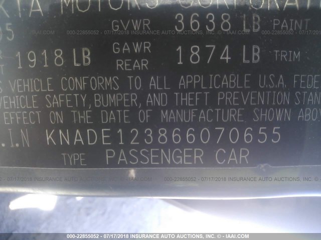 KNADE123866070655 - 2006 KIA RIO GRAY photo 9