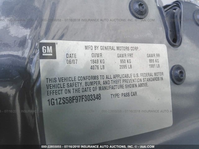1G1ZS58F97F303348 - 2007 CHEVROLET MALIBU LS 黑色 照片 9