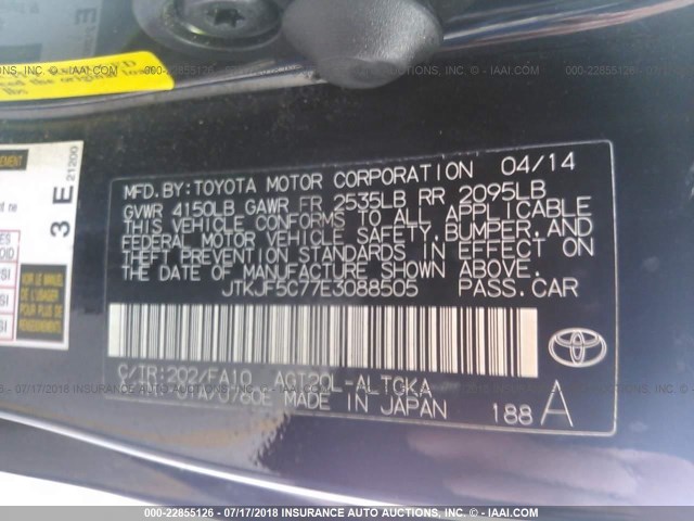 JTKJF5C77E3088505 - 2014 TOYOTA SCION TC 黑色 照片 9