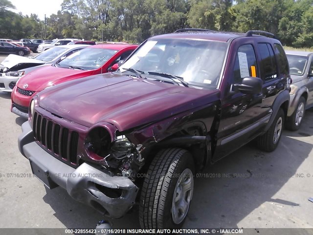 1J4GL48K12W114554 - 2002 JEEP LIBERTY SPORT RED photo 2