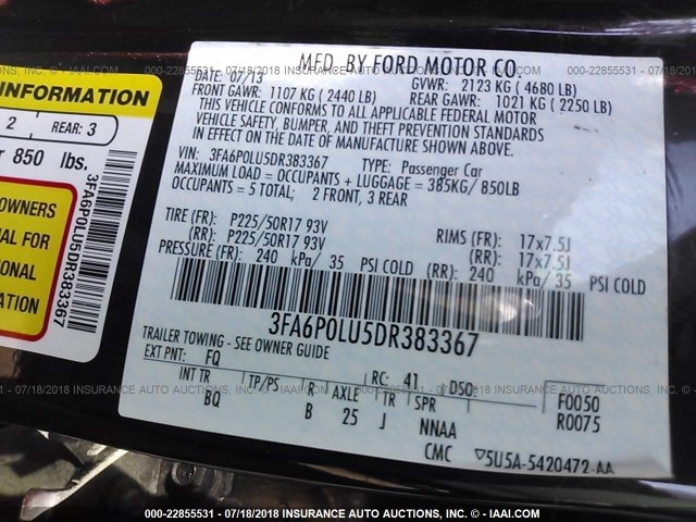 3FA6P0LU5DR383367 - 2013 FORD FUSION SE HYBRID BURGUNDY photo 9