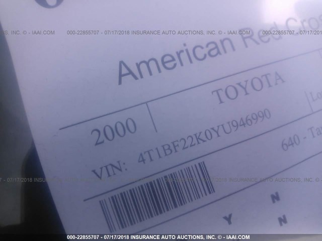 4T1BF22K0YU946990 - 2000 TOYOTA CAMRY LE/XLE BLACK photo 9