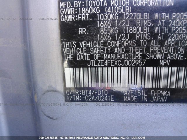 JTLZE4FEXCJ002957 - 2012 TOYOTA SCION XB Grau Foto 9