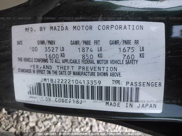 JM1BJ222210413359 - 2001 MAZDA PROTEGE DX/LX GREEN photo 9