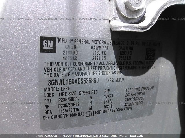 3GNAL1EKXES636850 - 2014 CHEVROLET CAPTIVA LS 银色 照片 9