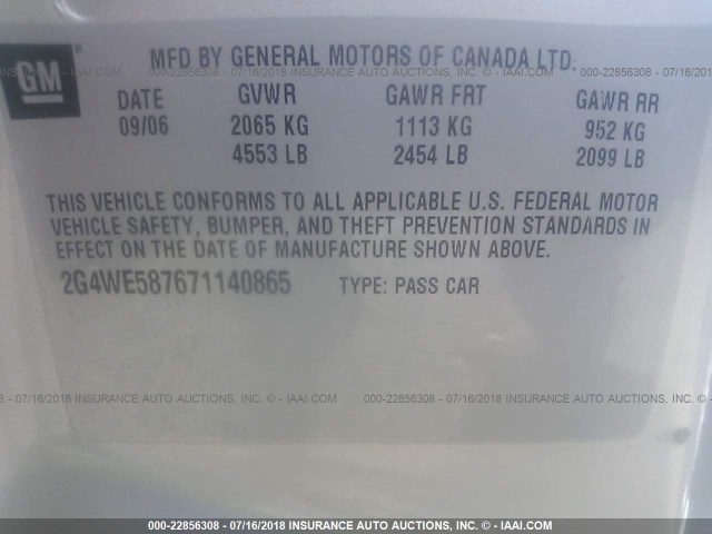 2G4WE587671140865 - 2007 BUICK LACROSSE CXS SILVER photo 9