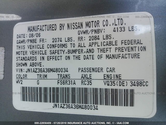 JN1AZ36A36M480034 - 2006 NISSAN 350Z ROADSTER SILVER photo 9