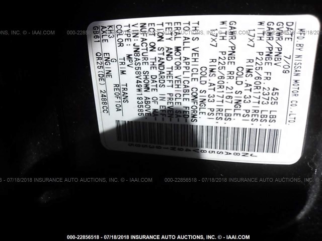 JN8AS58V49W193585 - 2009 NISSAN ROGUE S/SL 黑色 照片 9