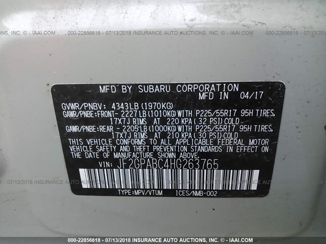 JF2GPABC4HG263765 - 2017 SUBARU CROSSTREK PREMIUM თაფლისფერი ფოტო 9