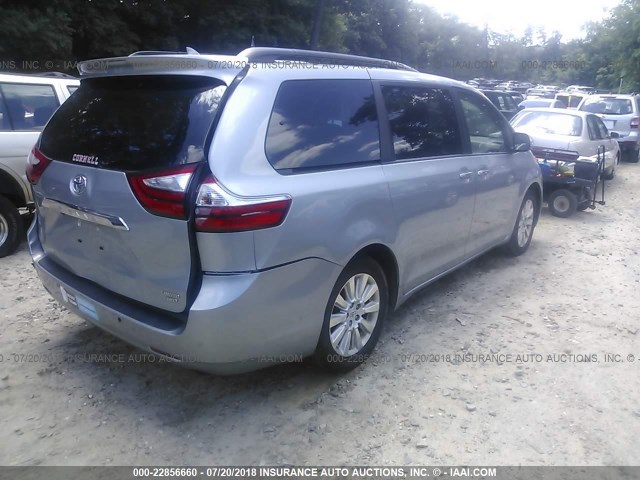 5TDDK3DC4FS107835 - 2015 TOYOTA SIENNA XLE/LIMITED SILVER photo 4