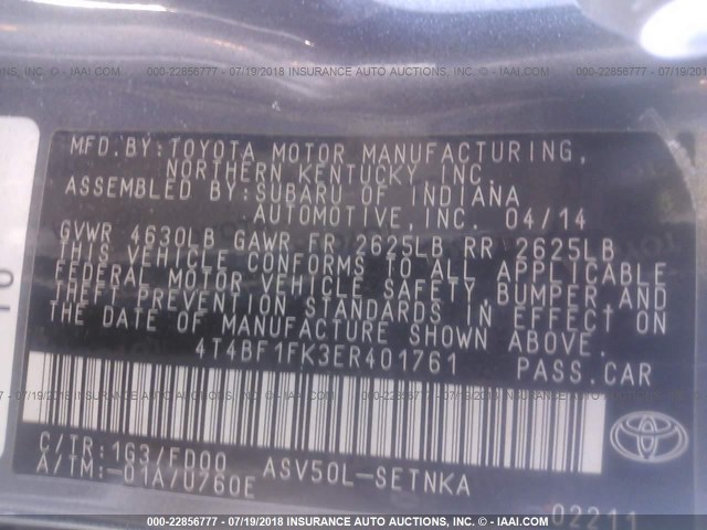 4T4BF1FK3ER401761 - 2014 TOYOTA CAMRY L/SE/LE/XLE Boz foto 9