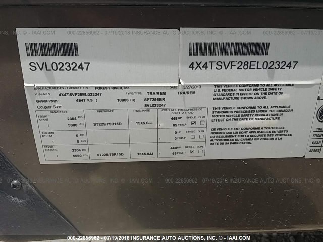 4X4TSVF28EL023247 - 2014 FOREST RIVER OTHER  白色 照片 9