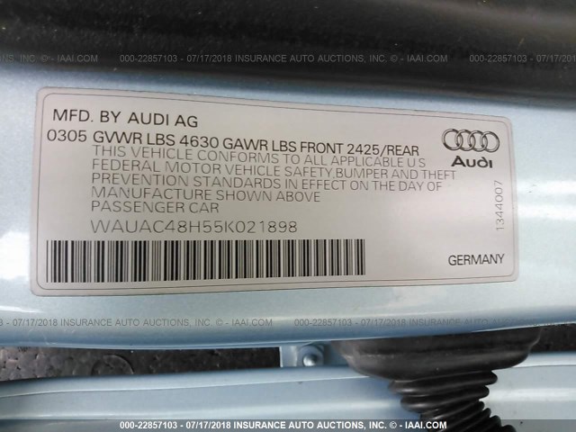 WAUAC48H55K021898 - 2005 AUDI A4 1.8 CABRIOLET BLUE photo 9