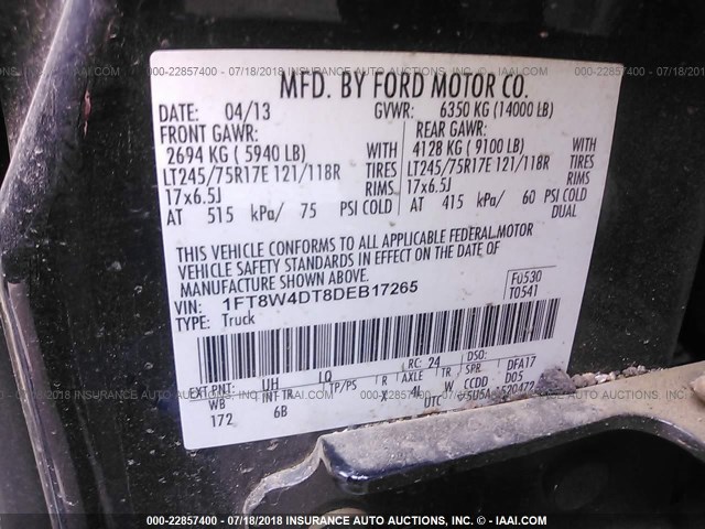 1FT8W4DT8DEB17265 - 2013 FORD F450 SUPER DUTY Unknown photo 10