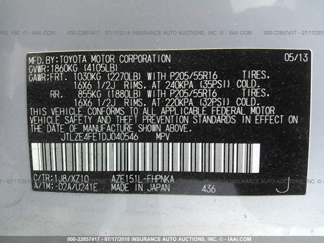 JTLZE4FE1DJ040546 - 2013 TOYOTA SCION XB Grau Foto 9