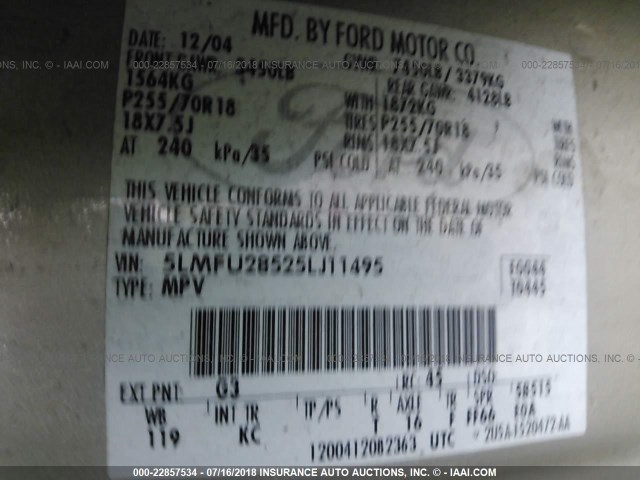 5LMFU28525LJ11495 - 2005 LINCOLN NAVIGATOR TAN photo 9