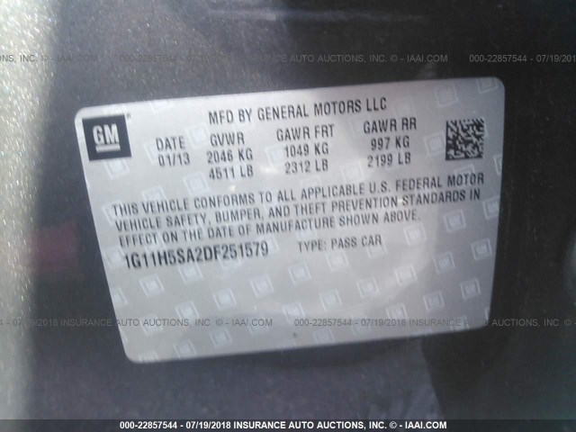 1G11H5SA2DF251579 - 2013 CHEVROLET MALIBU LTZ 灰色 照片 9