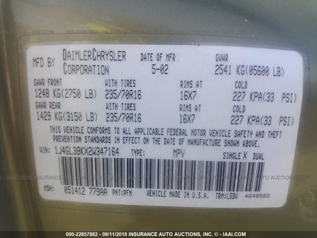 1J4GL38KX2W347164 - 2002 JEEP LIBERTY RENEGADE GREEN photo 9