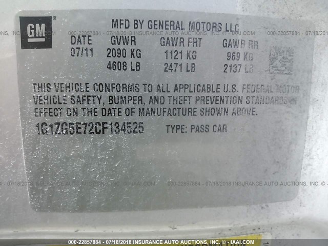 1G1ZG5E72CF134525 - 2012 CHEVROLET MALIBU LTZ 银色 照片 9