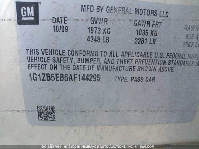 1G1ZB5EB6AF144295 - 2010 CHEVROLET MALIBU LS TAN photo 9