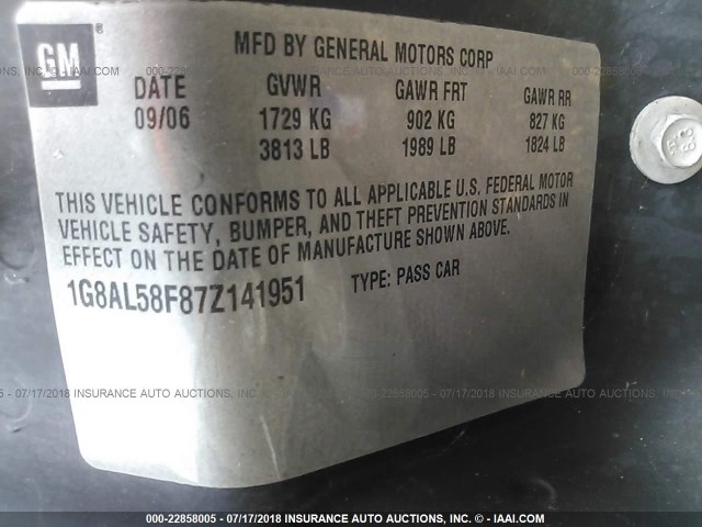 1G8AL58F87Z141951 - 2007 SATURN ION LEVEL 3 WHITE photo 9