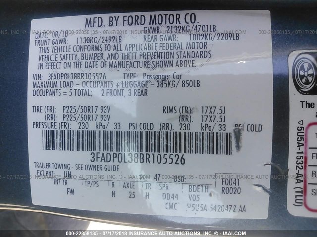 3FADP0L38BR105526 - 2011 FORD FUSION HYBRID BLUE photo 9