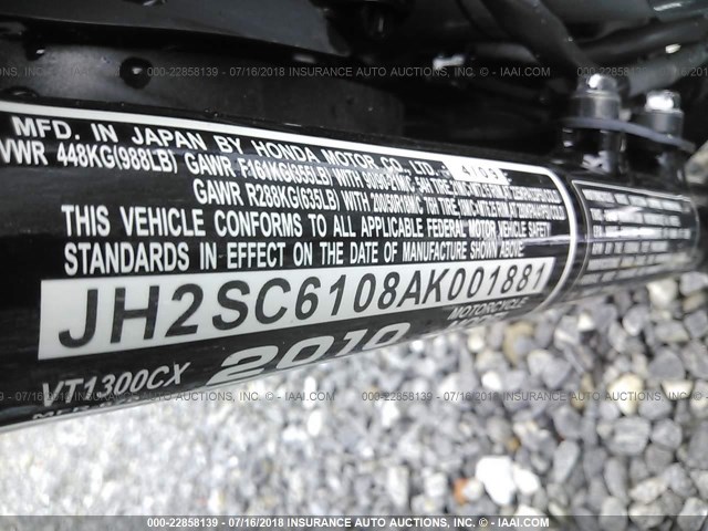 JH2SC6108AK001881 - 2010 HONDA VT1300 CX BLACK photo 10