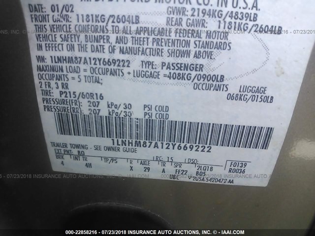 1LNHM87A12Y669222 - 2002 LINCOLN LS 银色 照片 9