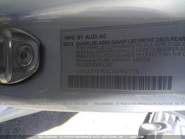 WAULFAFRXCA046115 - 2012 AUDI A5 PREMIUM PLUS SILVER photo 9