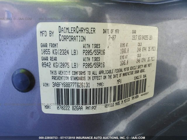 3A8FY68B77T626131 - 2007 CHRYSLER PT CRUISER LIMITED SILVER photo 9