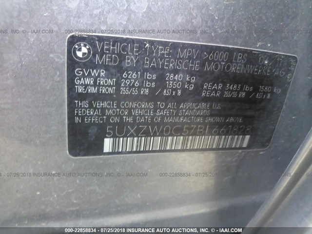 5UXZW0C57BL661828 - 2011 BMW X5 XDRIVE35D SILVER photo 9