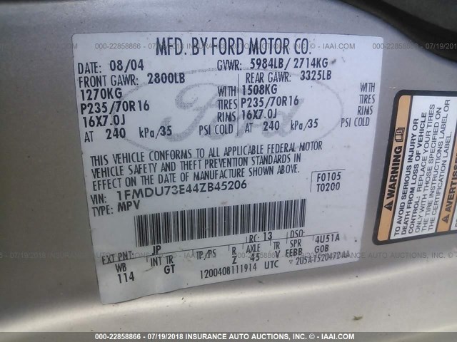 1FMDU73E44ZB45206 - 2004 FORD EXPLORER XLT/XLT SPORT/NBX 银色 照片 9