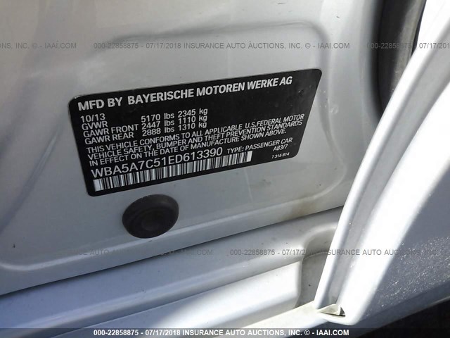 WBA5A7C51ED613390 - 2014 BMW 528 XI SILVER photo 9