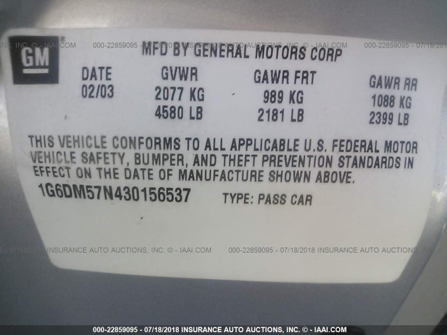 1G6DM57N430156537 - 2003 CADILLAC CTS GRAY photo 9