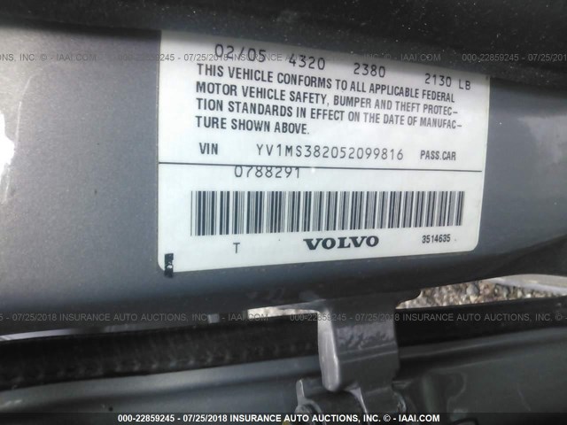 YV1MS382052099816 - 2005 VOLVO S40 2.4I GRAY photo 9